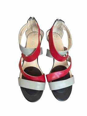 Nine West Colorblock Strappy Wedge Sandals Back Zip